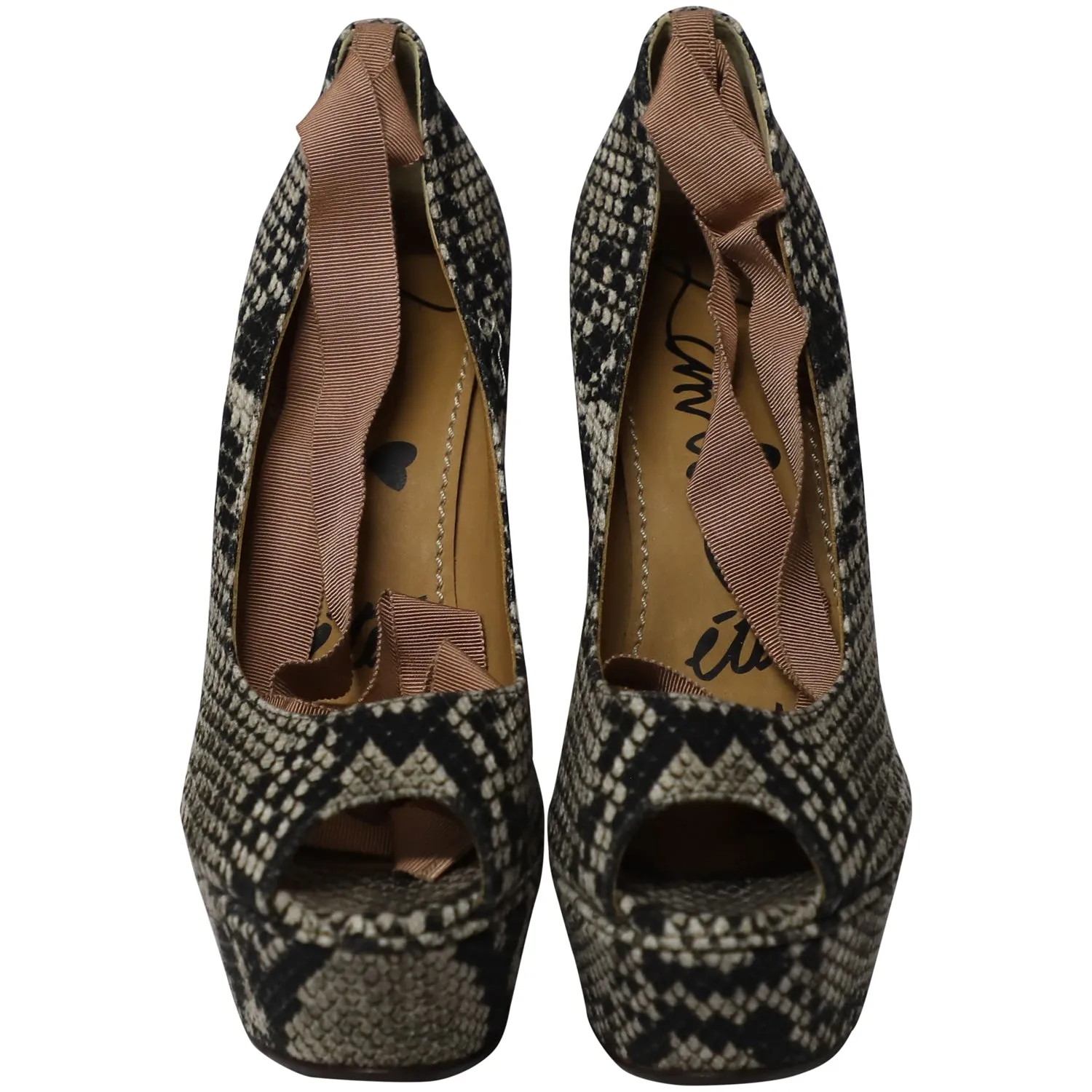 Lanvin Ribbon Strap Wood Wedge Peep-toe Sandals in Phyton Print Leather