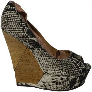 Lanvin Ribbon Strap Wood Wedge Peep-toe Sandals in Phyton Print Leather