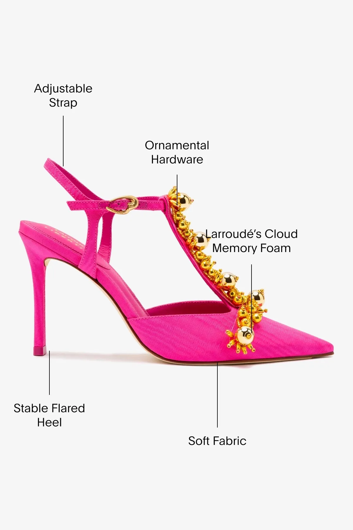 Larroudé x Libertine Pump In Magenta Fabric and Golden Balls