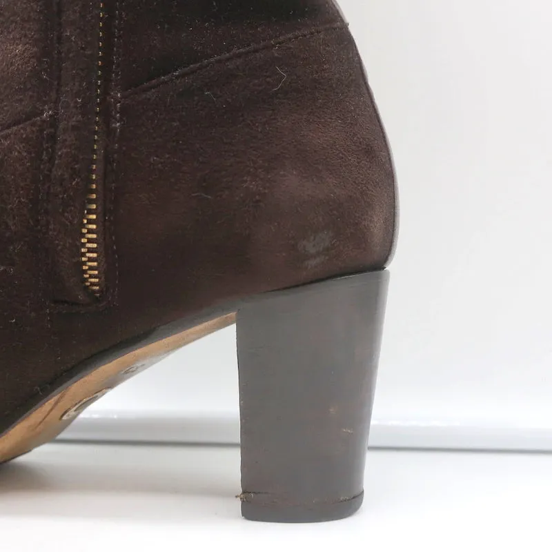 Loro Piana Mid-Heel Ankle Boots Dark Brown Leather-Trim Suede Size 37.5