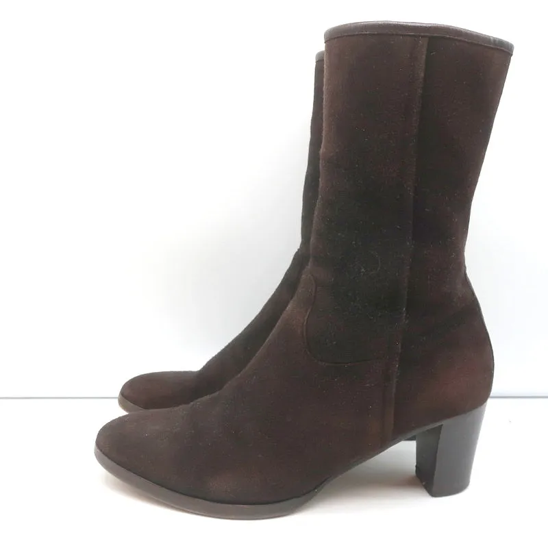 Loro Piana Mid-Heel Ankle Boots Dark Brown Leather-Trim Suede Size 37.5