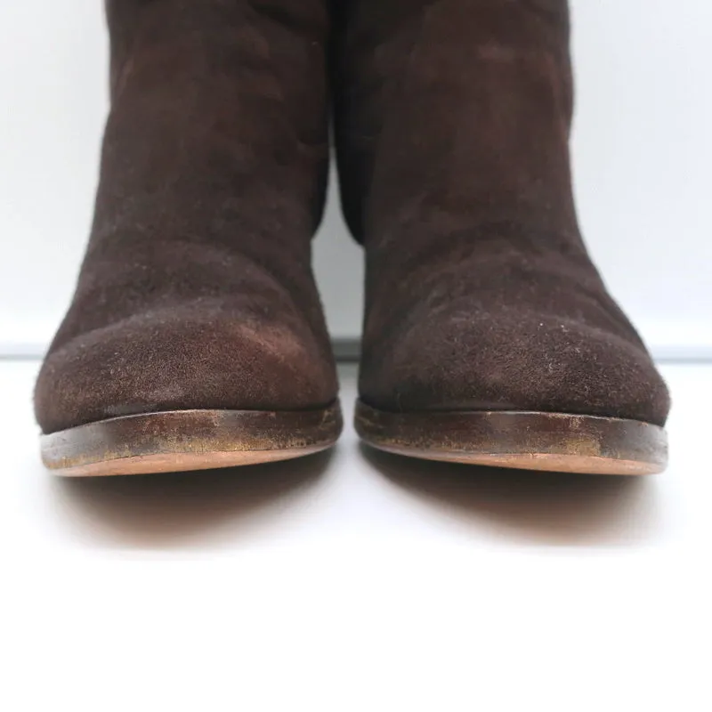 Loro Piana Mid-Heel Ankle Boots Dark Brown Leather-Trim Suede Size 37.5