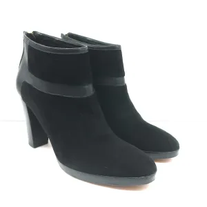 Loro Piana Platform Booties Black Leather & Suede Size 37.5 High Heel Ankle Boot