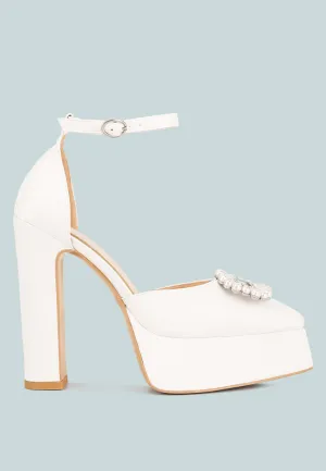 maeissa pearls brooch detail platform block heel sandals