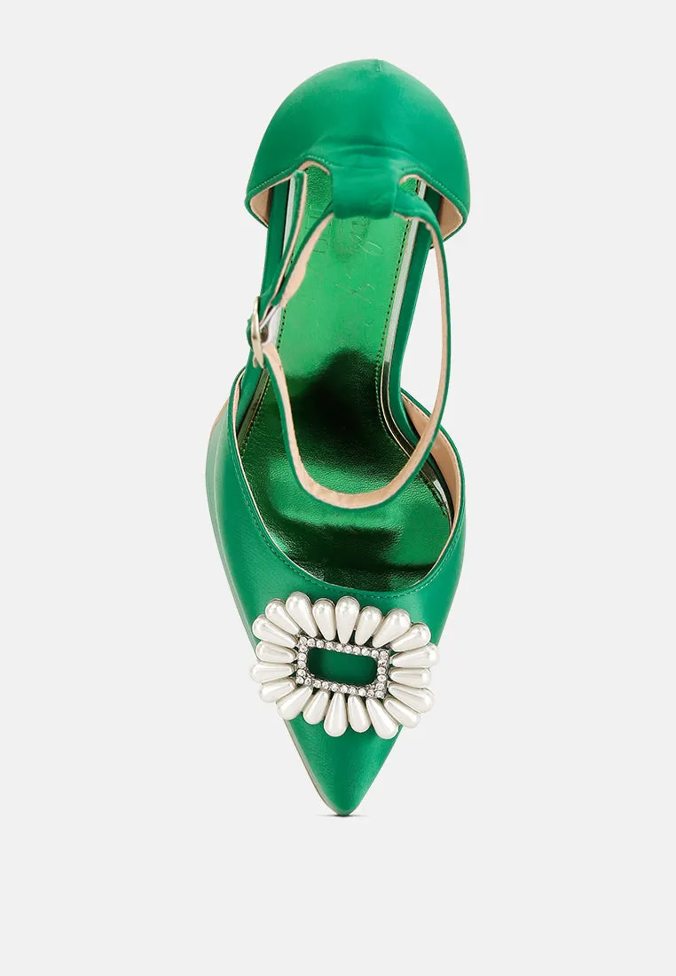 maeissa pearls brooch detail platform block heel sandals