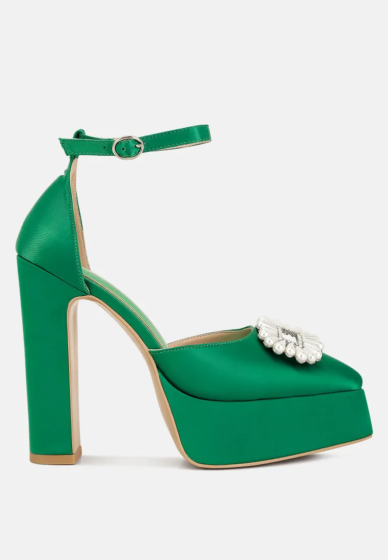 maeissa pearls brooch detail platform block heel sandals