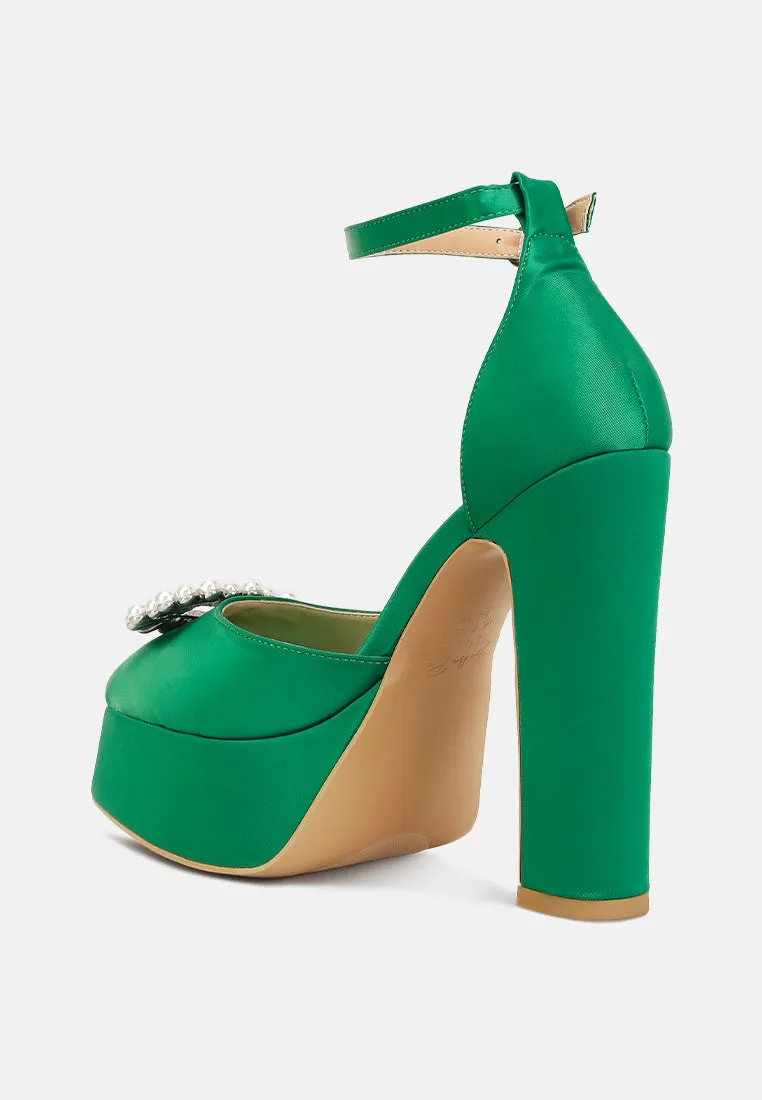 maeissa pearls brooch detail platform block heel sandals
