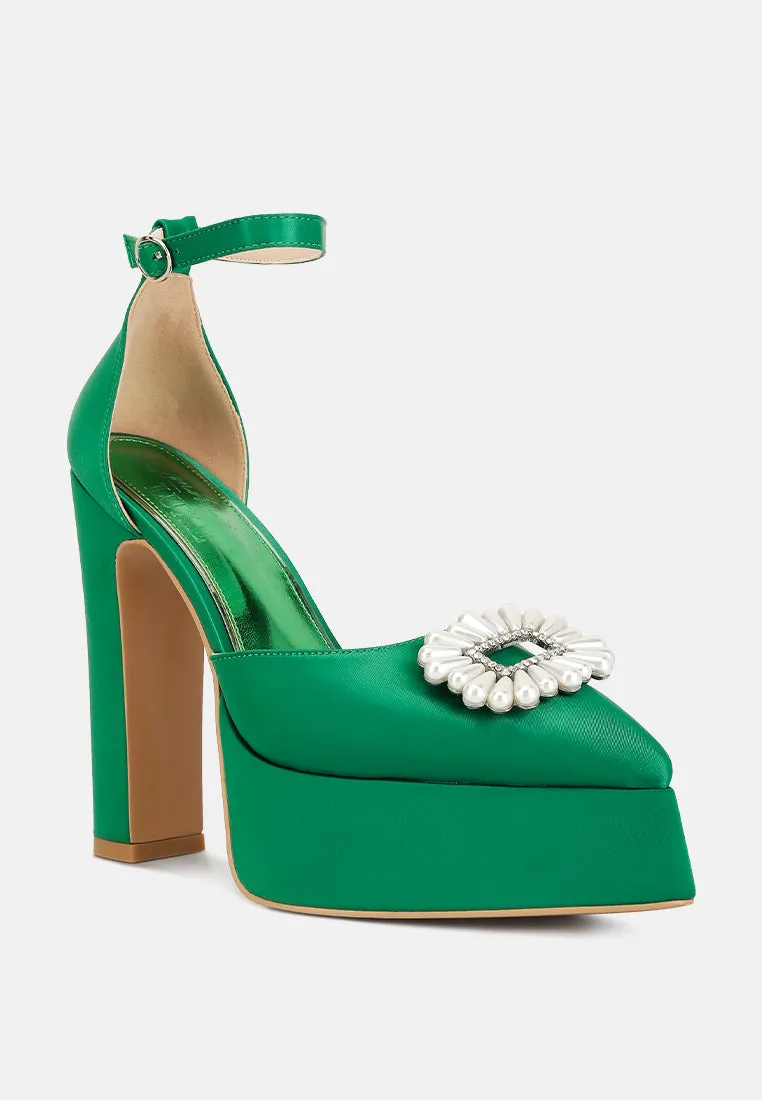 maeissa pearls brooch detail platform block heel sandals