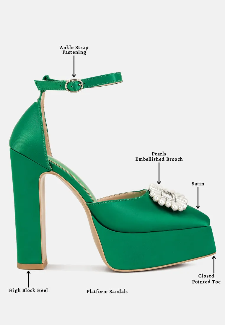 maeissa pearls brooch detail platform block heel sandals