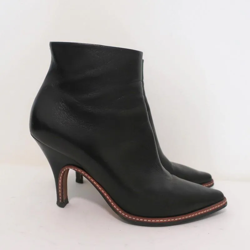 Maison Martin Margiela Pointed Toe Ankle Boots Black Leather Size 37.5