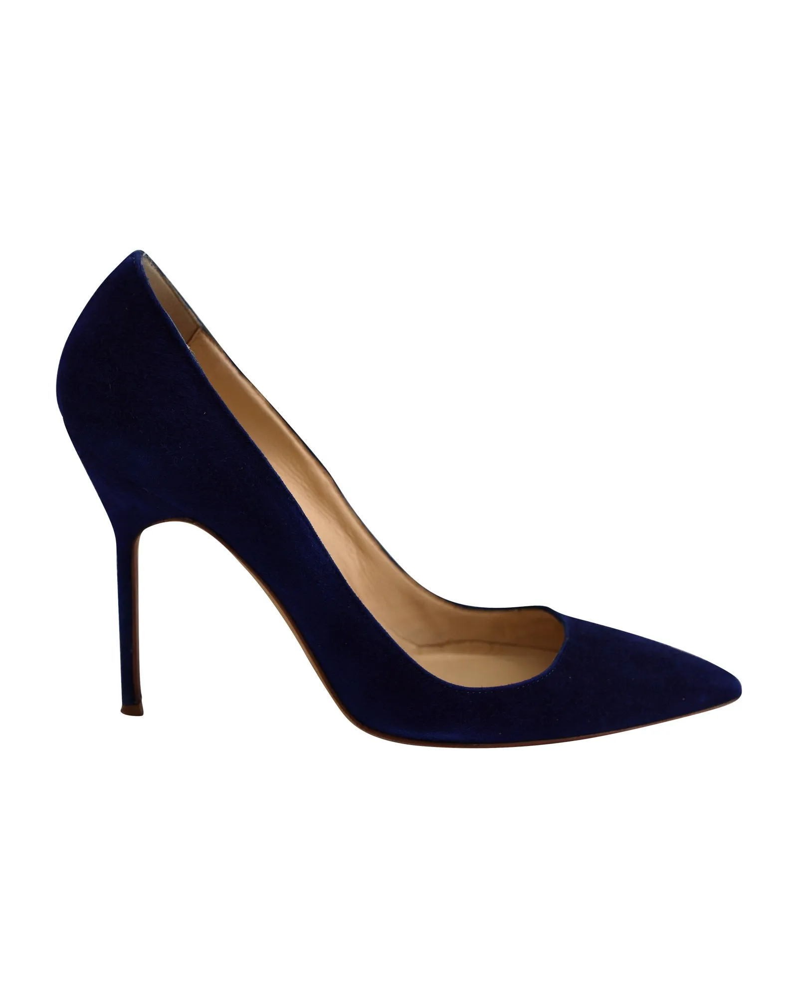 Manolo Blahnik BB Pointed Pumps in Navy Blue Suede
