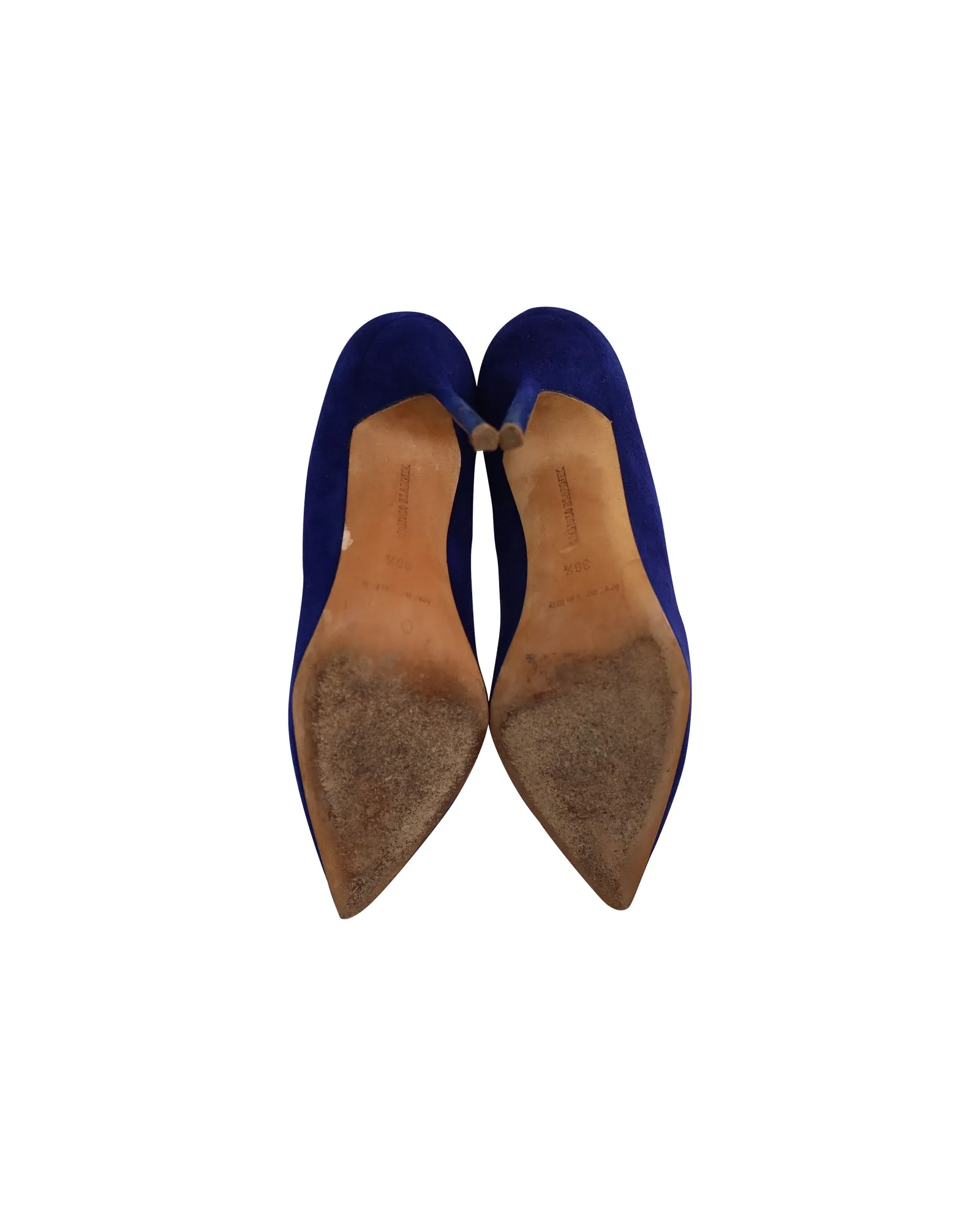 Manolo Blahnik BB Pointed Pumps in Navy Blue Suede