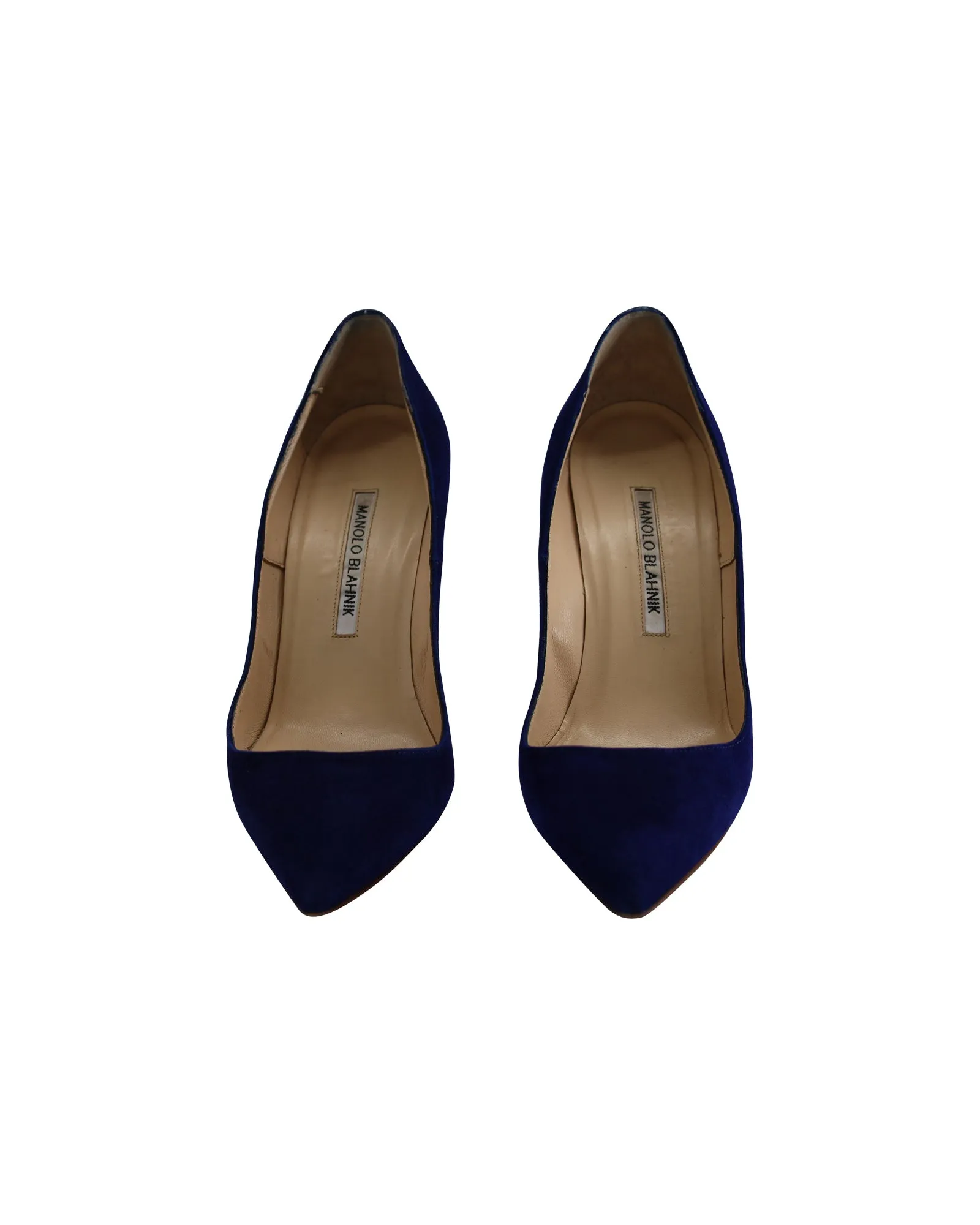 Manolo Blahnik BB Pointed Pumps in Navy Blue Suede