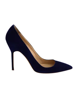 Manolo Blahnik BB Pointed Pumps in Navy Blue Suede