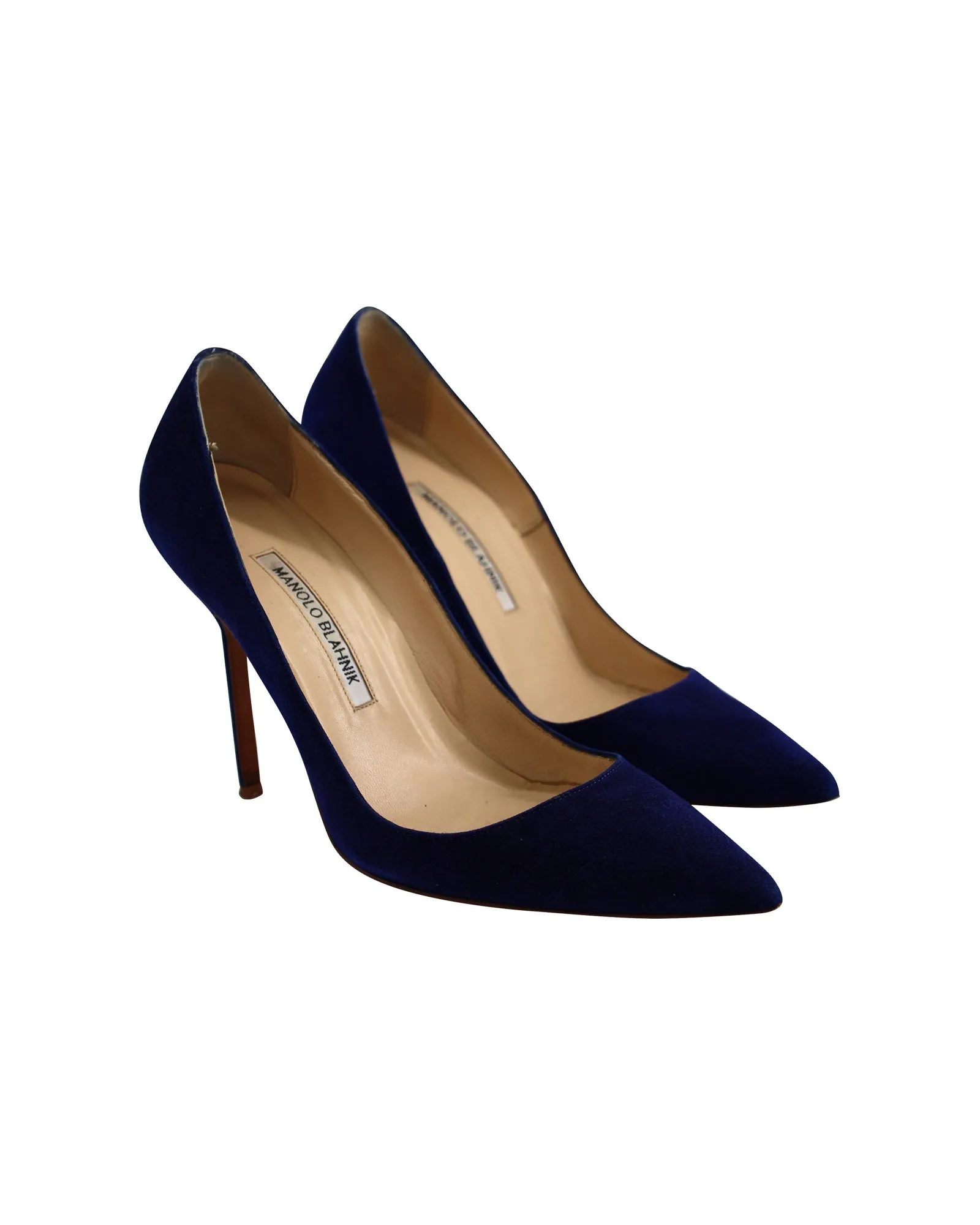 Manolo Blahnik BB Pointed Pumps in Navy Blue Suede