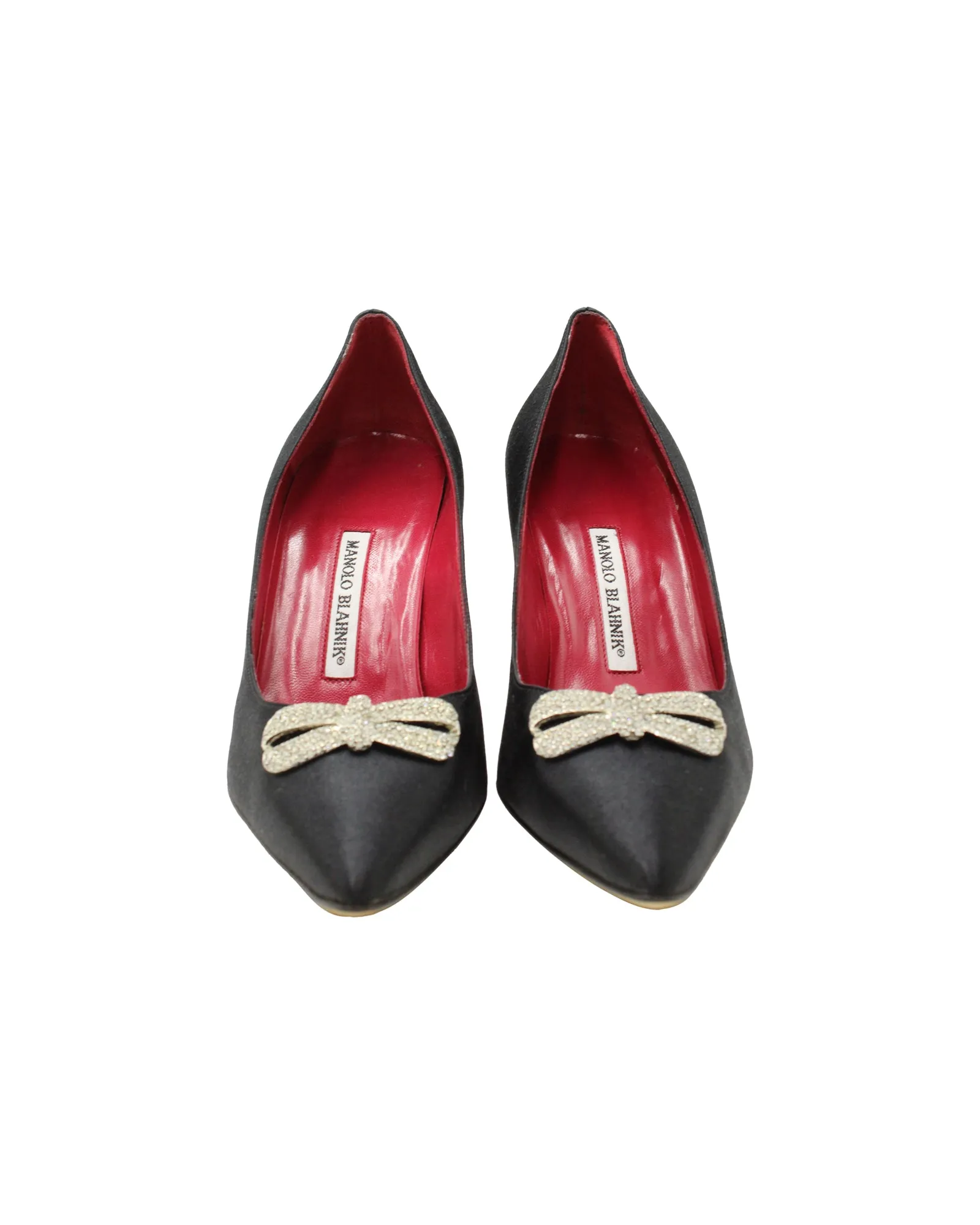 Manolo Blahnik Bow Embellished Pumps in Black Satin