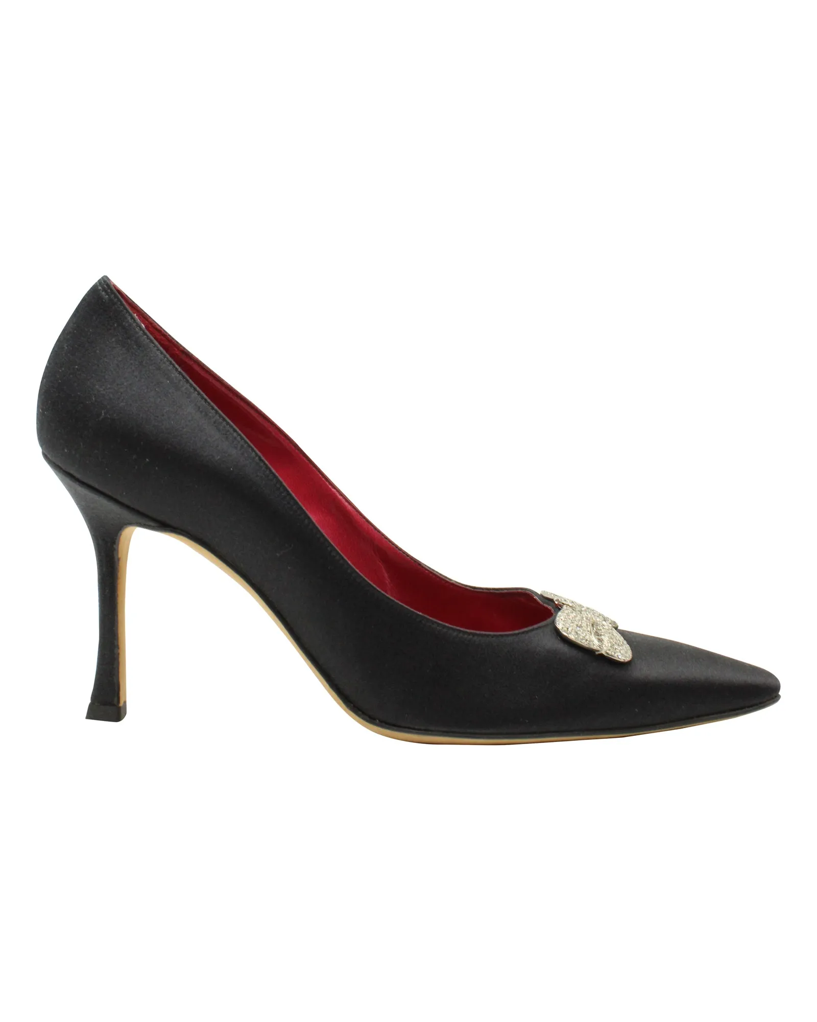Manolo Blahnik Bow Embellished Pumps in Black Satin
