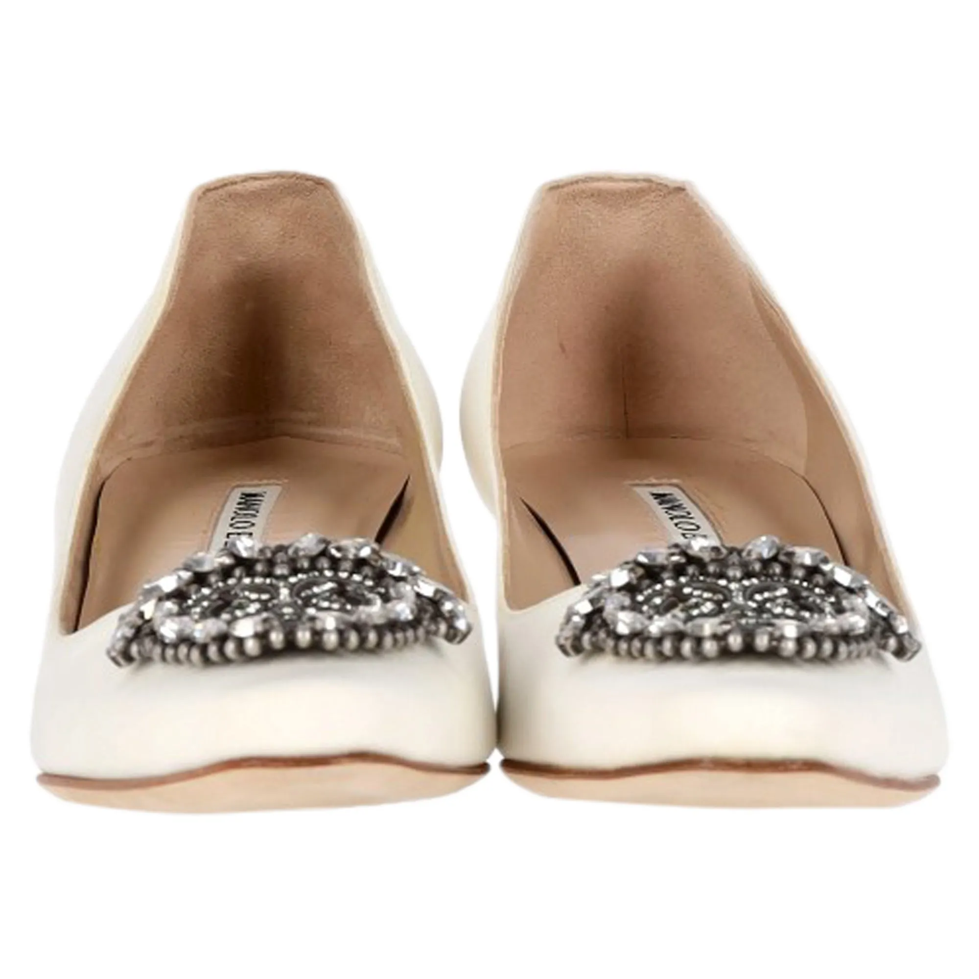 Manolo Blahnik Okkava Embellished Block-Heeled Pumps in White Satin