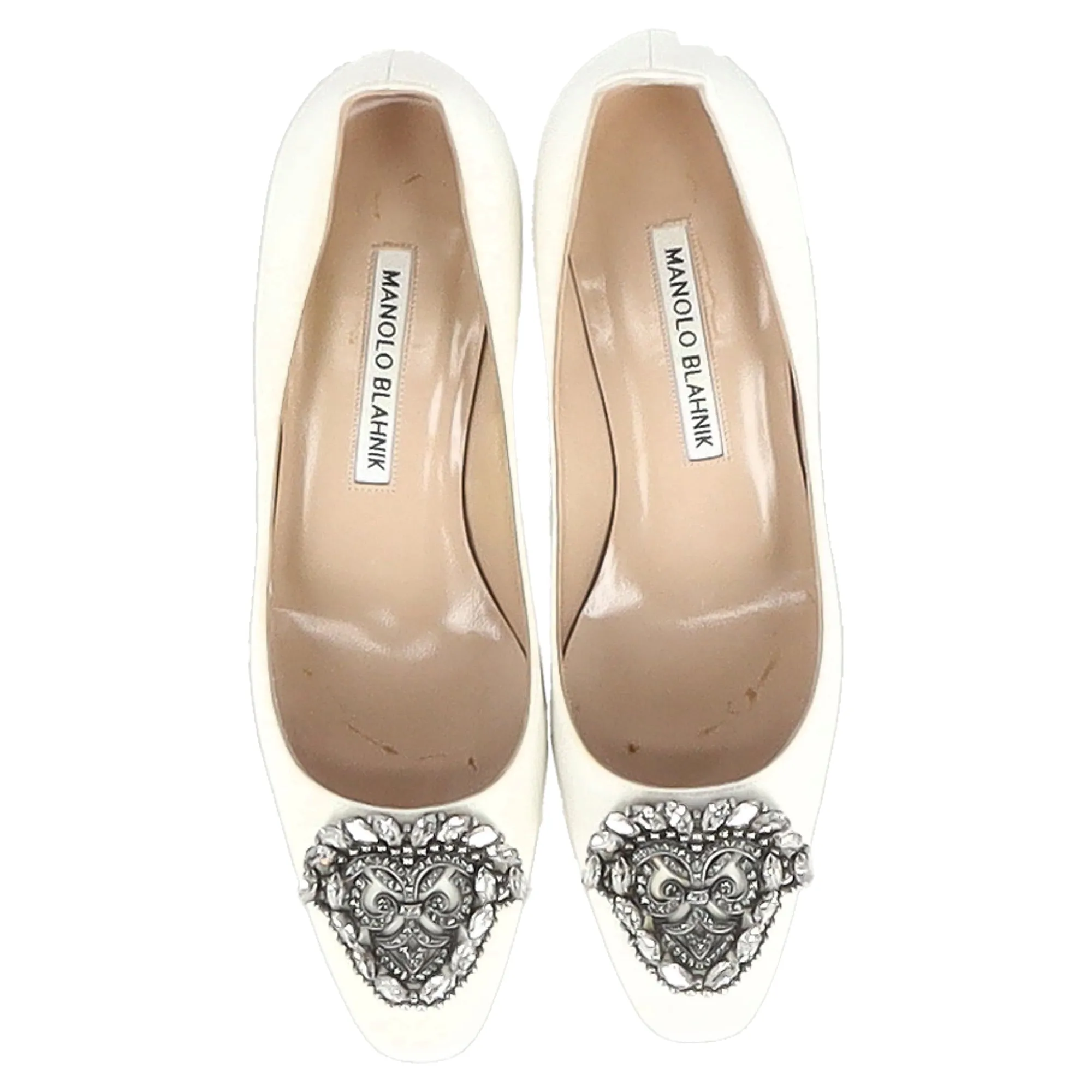 Manolo Blahnik Okkava Embellished Block-Heeled Pumps in White Satin