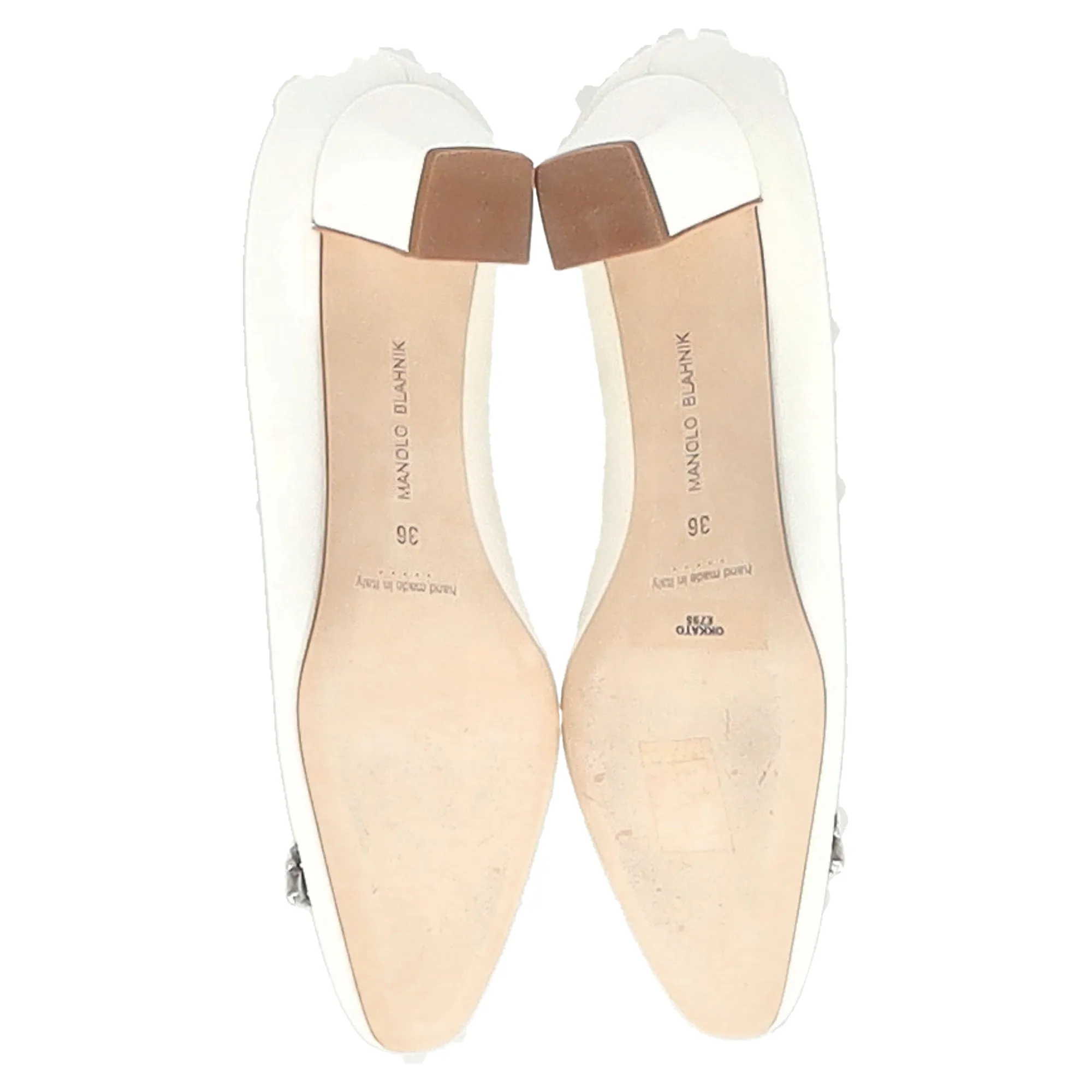 Manolo Blahnik Okkava Embellished Block-Heeled Pumps in White Satin