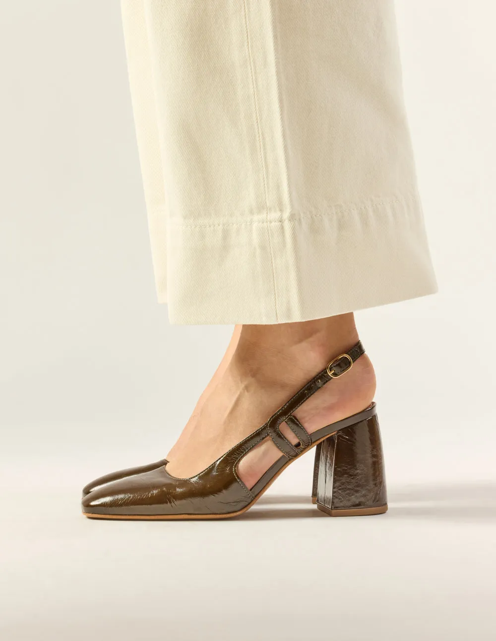 Marcie Pumps - Khaki Pleated leather