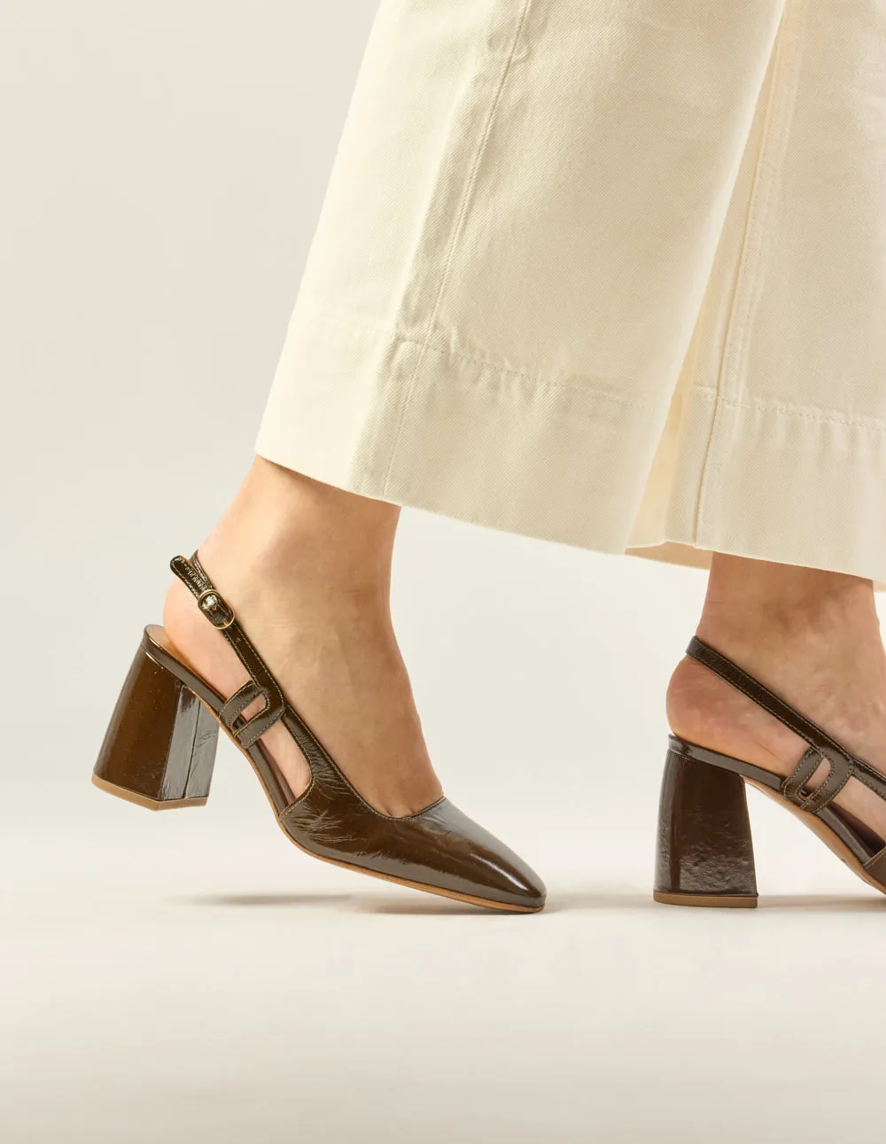 Marcie Pumps - Khaki Pleated leather