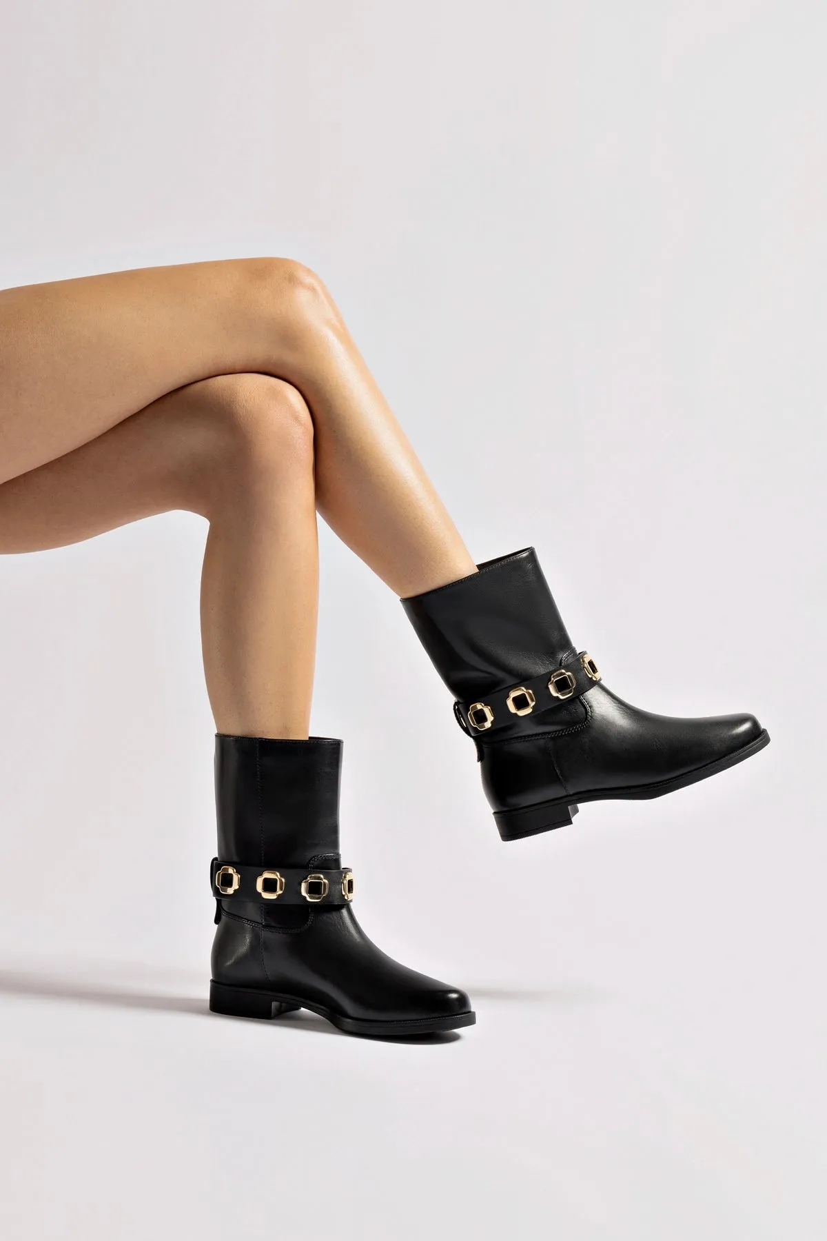 Milan Flat Bootie In Black Water Resistant Leather