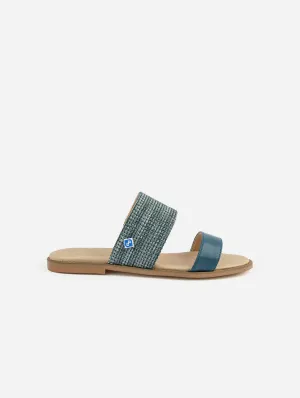 My Flat Rafia Vegan Sandals | Petrol