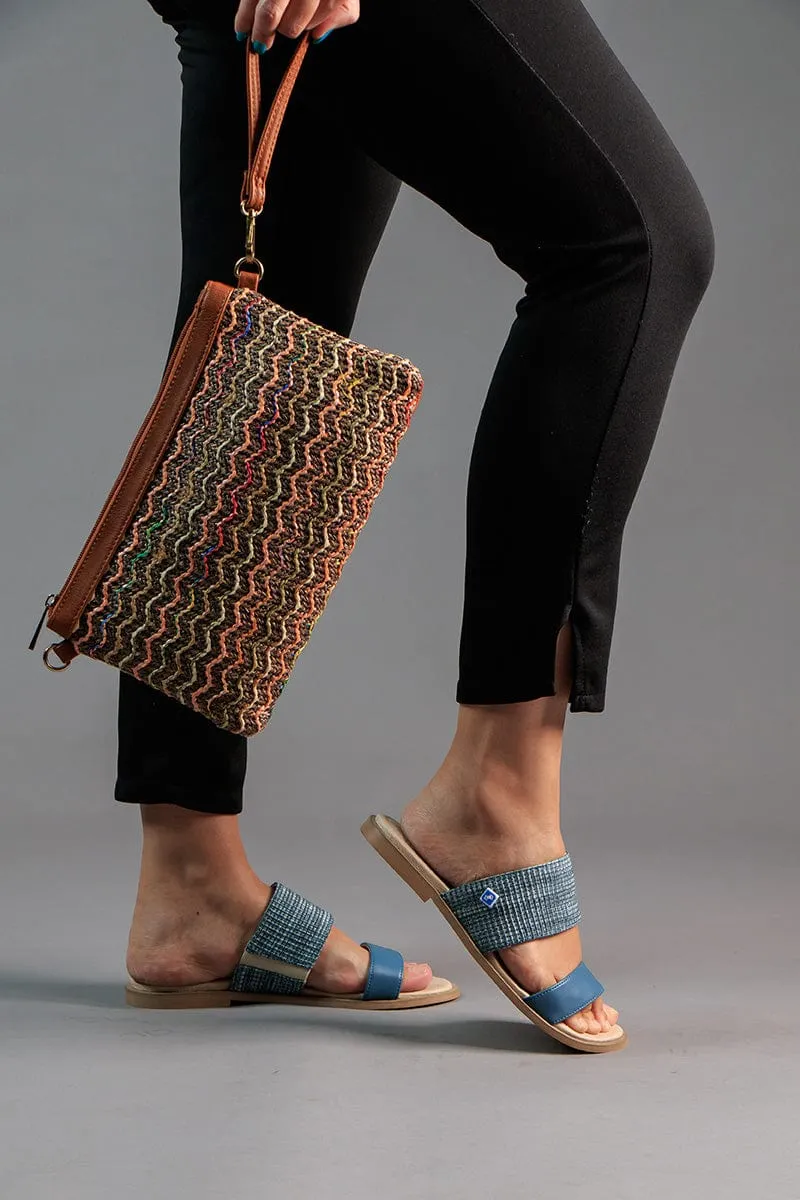My Flat Rafia Vegan Sandals | Petrol