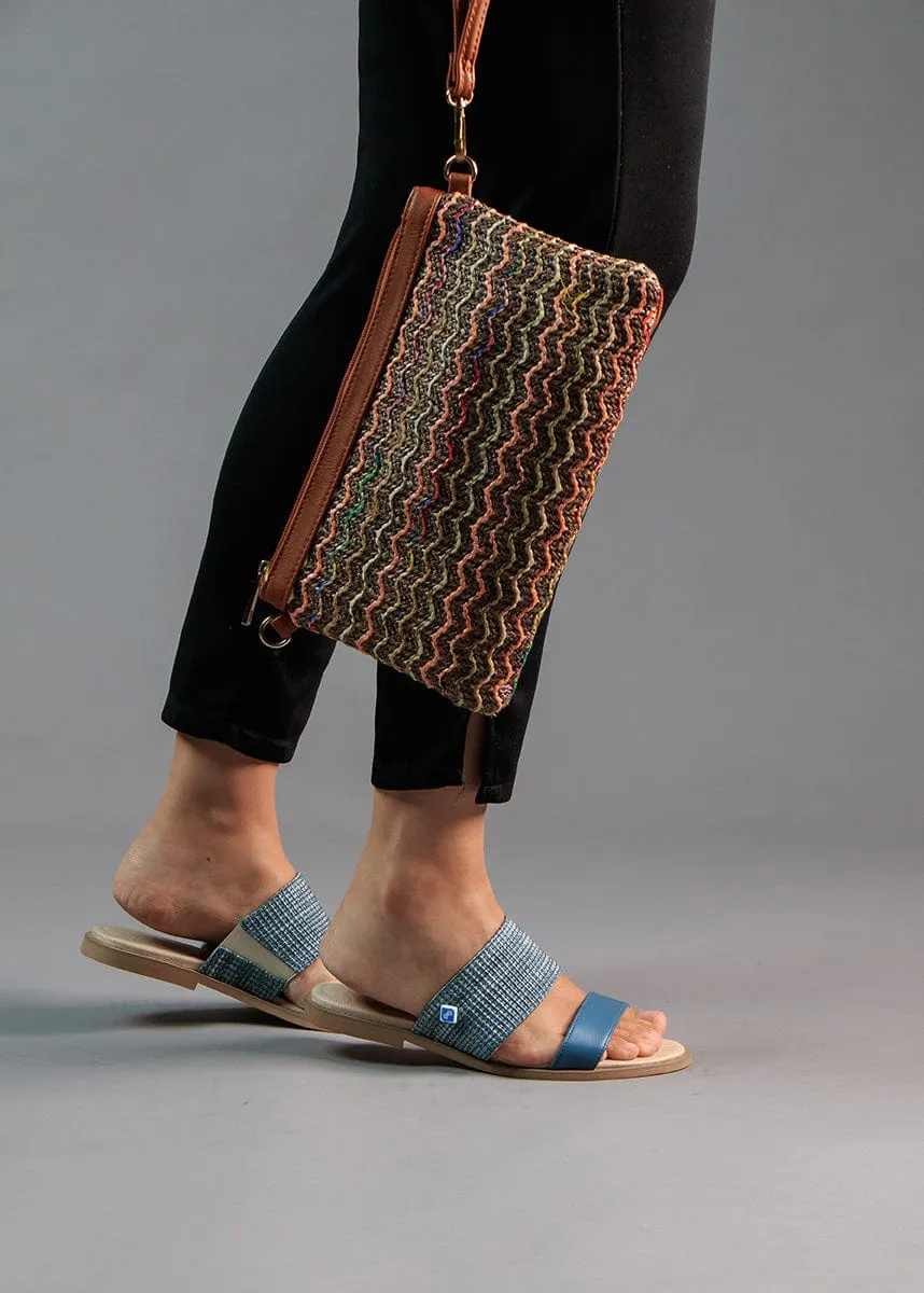 My Flat Rafia Vegan Sandals | Petrol
