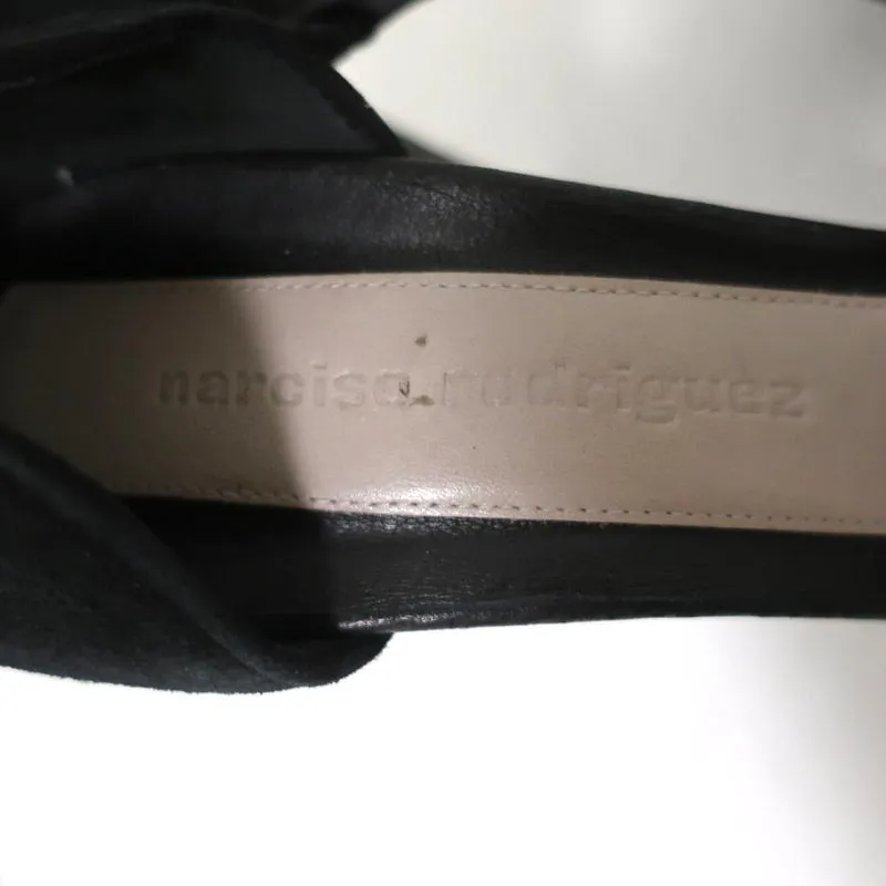 Narciso Rodriguez d'Orsay Pumps Black Leather & Suede Size 40 Pointed Toe Heel