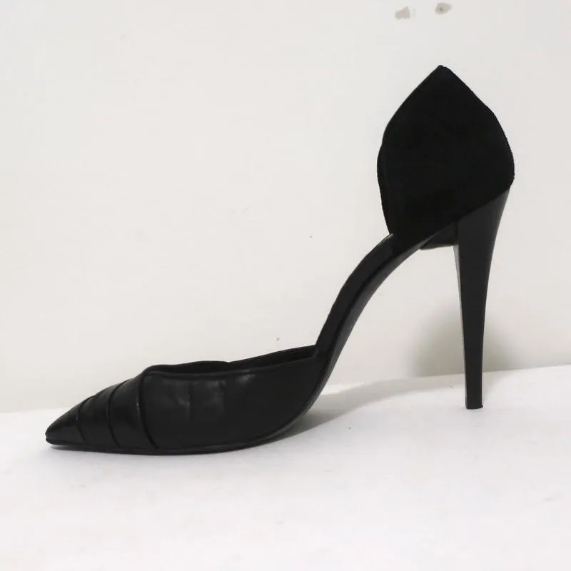 Narciso Rodriguez d'Orsay Pumps Black Leather & Suede Size 40 Pointed Toe Heel