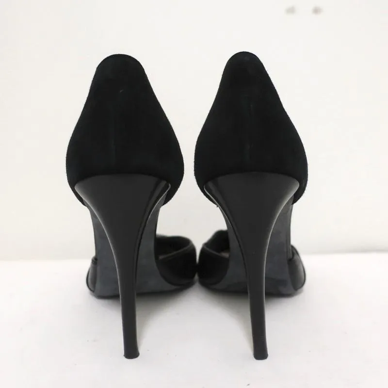 Narciso Rodriguez d'Orsay Pumps Black Leather & Suede Size 40 Pointed Toe Heel