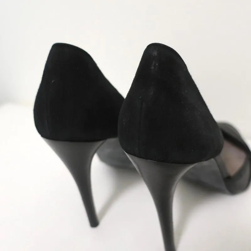 Narciso Rodriguez d'Orsay Pumps Black Leather & Suede Size 40 Pointed Toe Heel