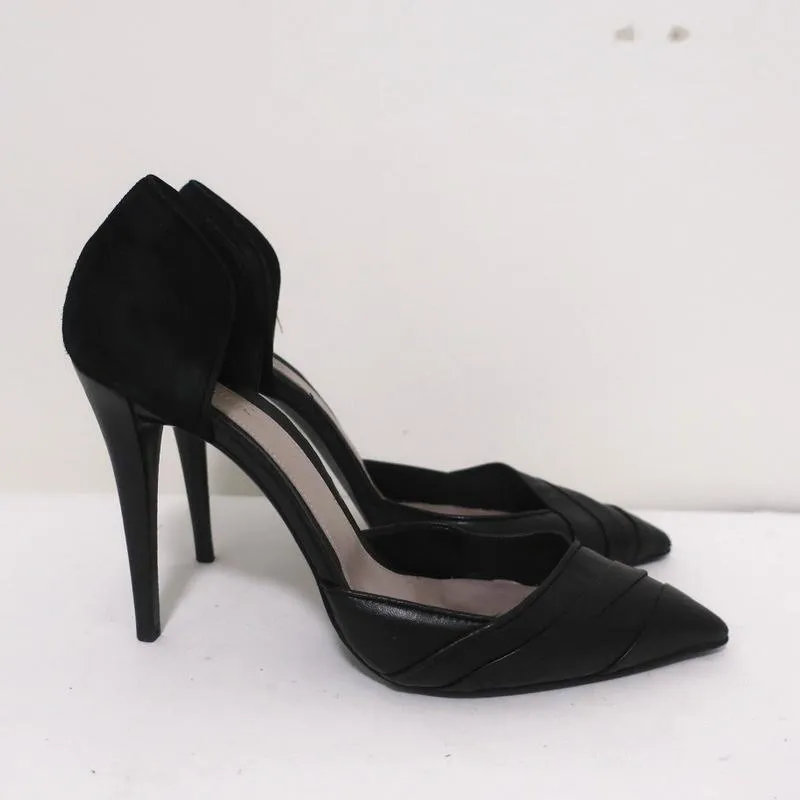 Narciso Rodriguez d'Orsay Pumps Black Leather & Suede Size 40 Pointed Toe Heel