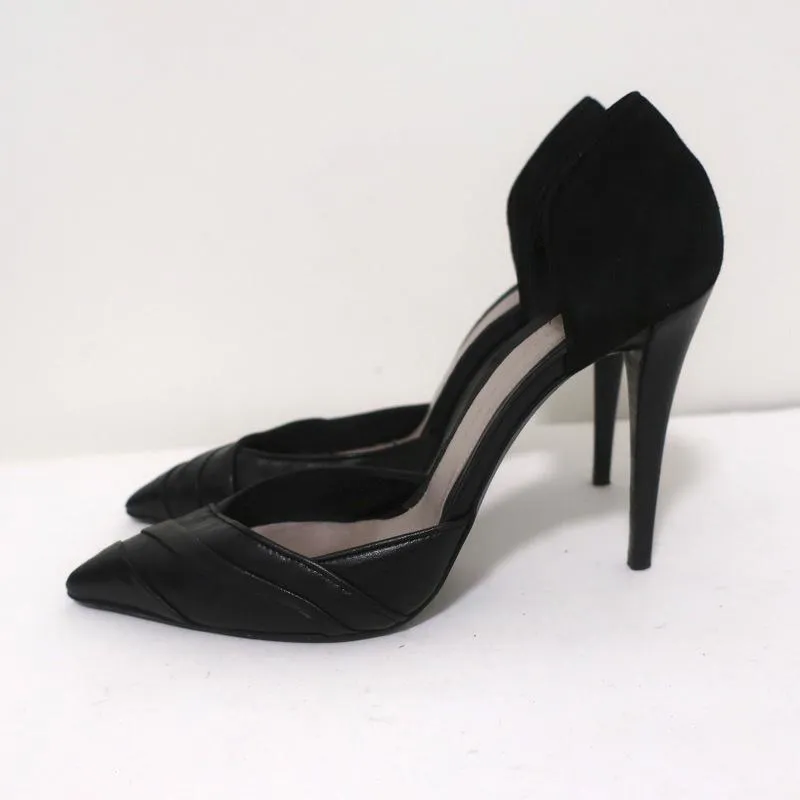 Narciso Rodriguez d'Orsay Pumps Black Leather & Suede Size 40 Pointed Toe Heel