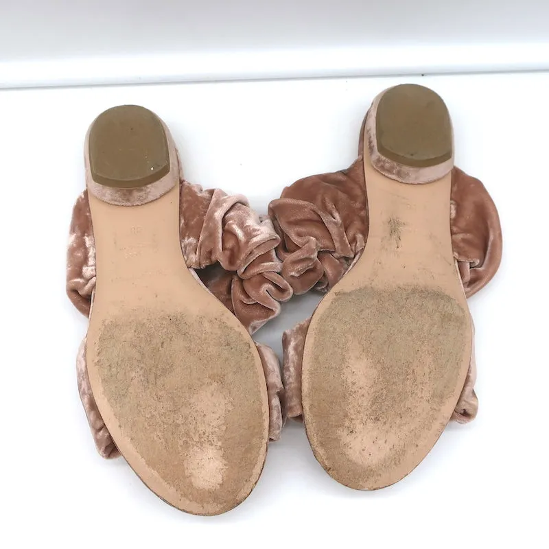 Nicholas Kirkwood Courtney Ruched Velvet Flat Slide Sandals Blush Size 38