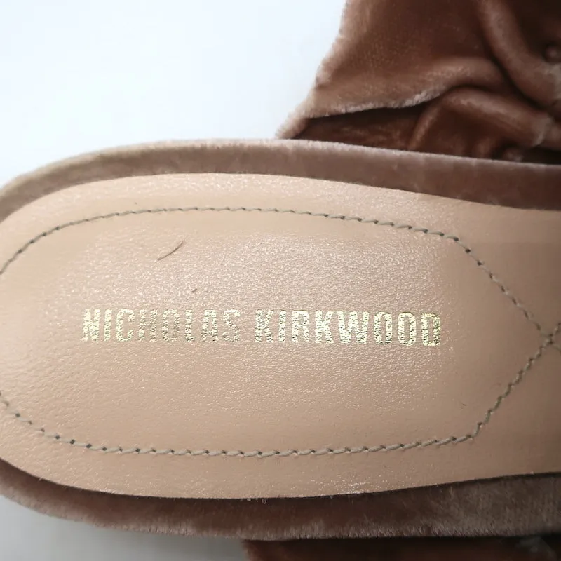 Nicholas Kirkwood Courtney Ruched Velvet Flat Slide Sandals Blush Size 38