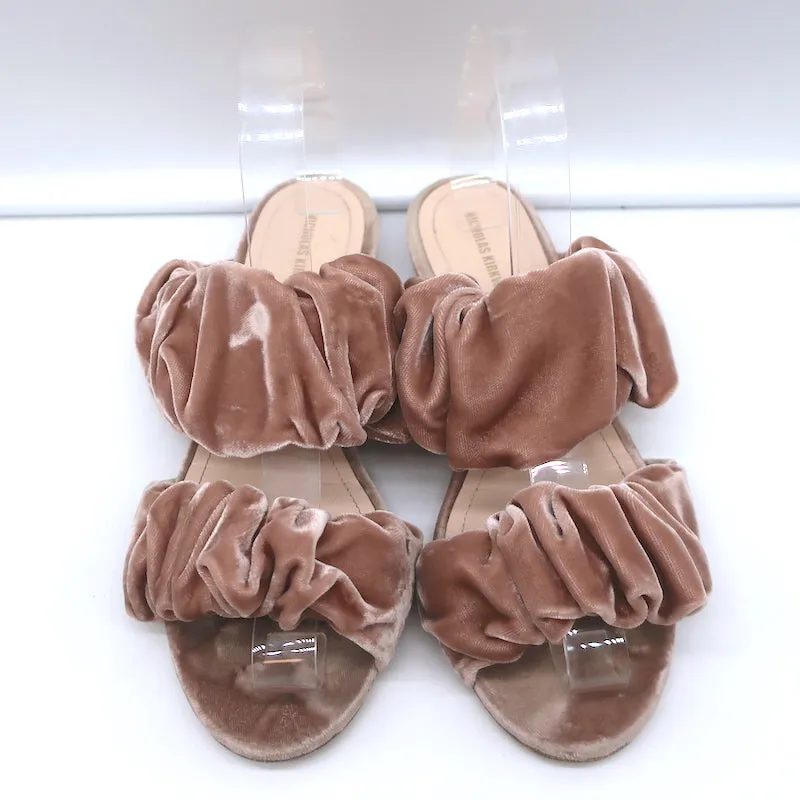 Nicholas Kirkwood Courtney Ruched Velvet Flat Slide Sandals Blush Size 38
