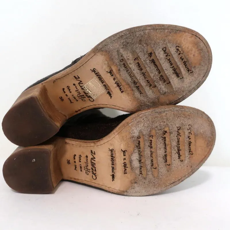 Officine Creative Mules Dark Brown Cracked Leather Size 36 Peep Toe Mid-Heel