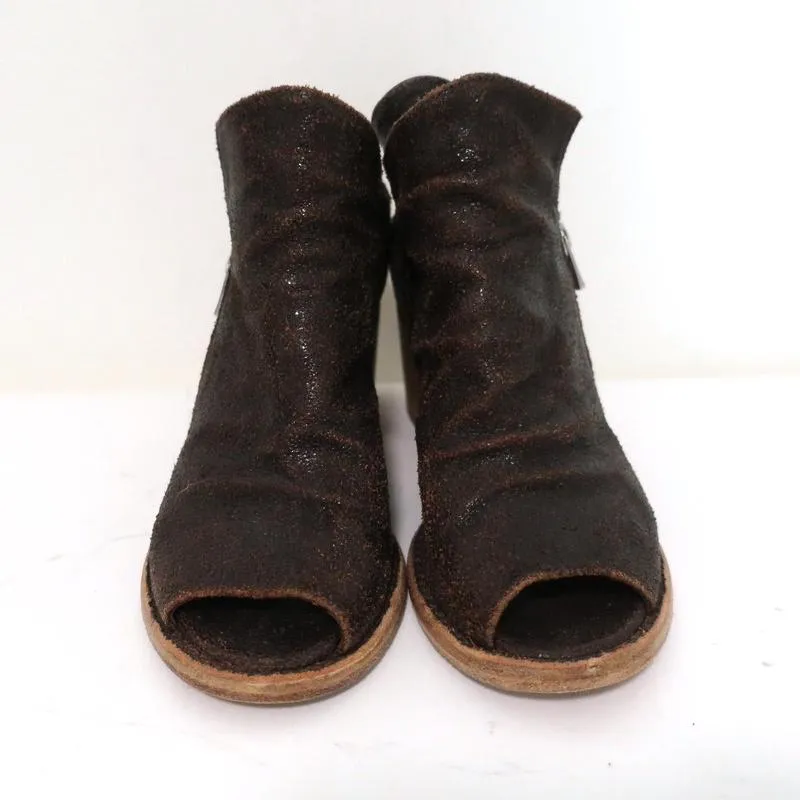 Officine Creative Mules Dark Brown Cracked Leather Size 36 Peep Toe Mid-Heel