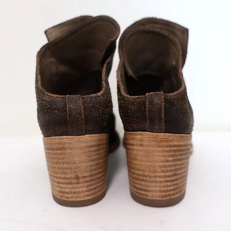 Officine Creative Mules Dark Brown Cracked Leather Size 36 Peep Toe Mid-Heel