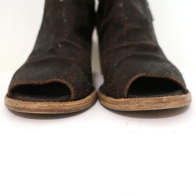 Officine Creative Mules Dark Brown Cracked Leather Size 36 Peep Toe Mid-Heel