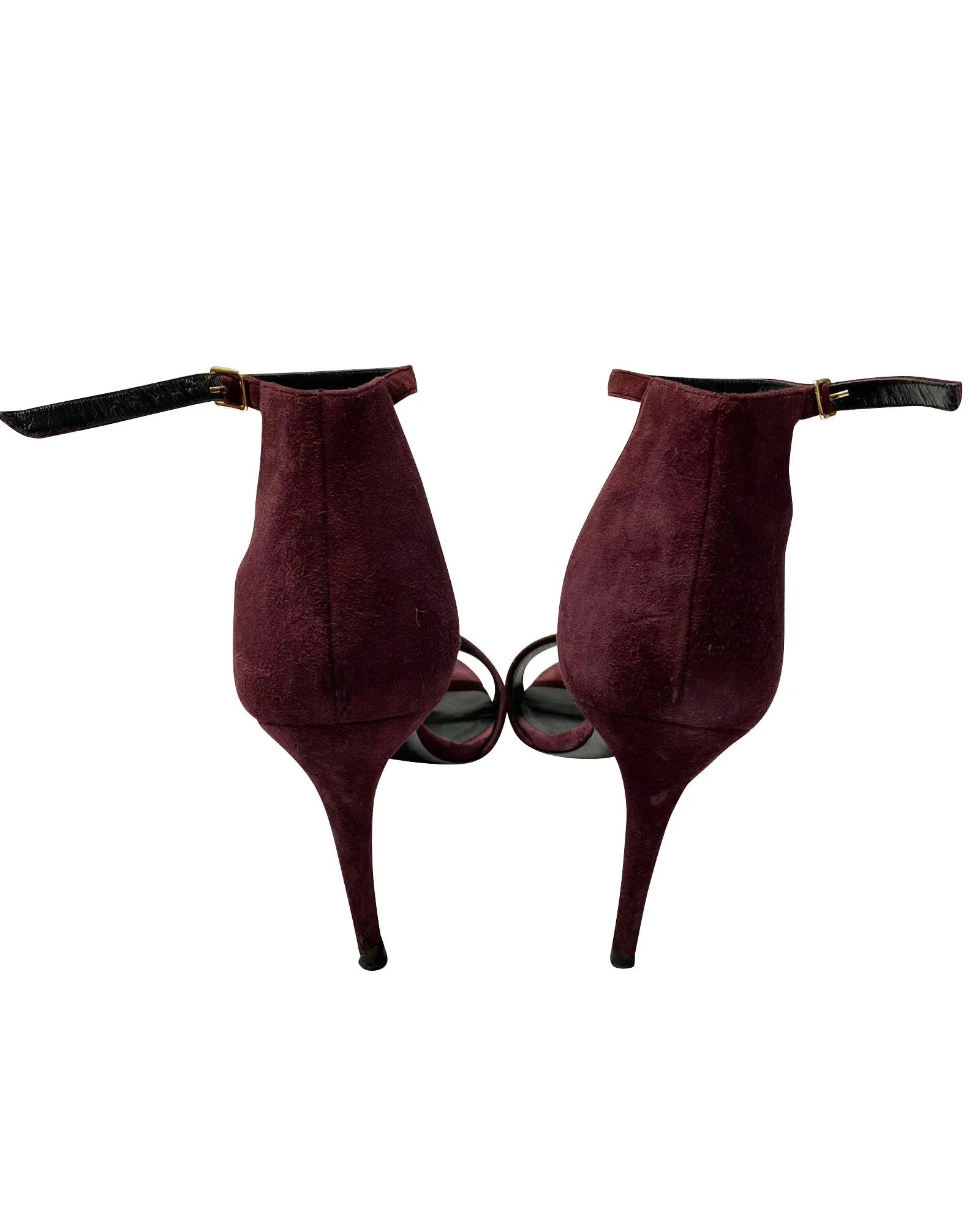 Pierre Hardy 3D Cube Ankle Strap Heels in Burgundy Suede