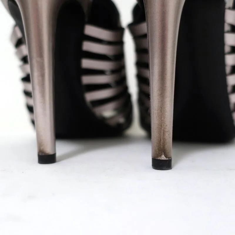Proenza Schouler Sandals Silver Metallic Woven Leather Size 41 Open Toe Heels