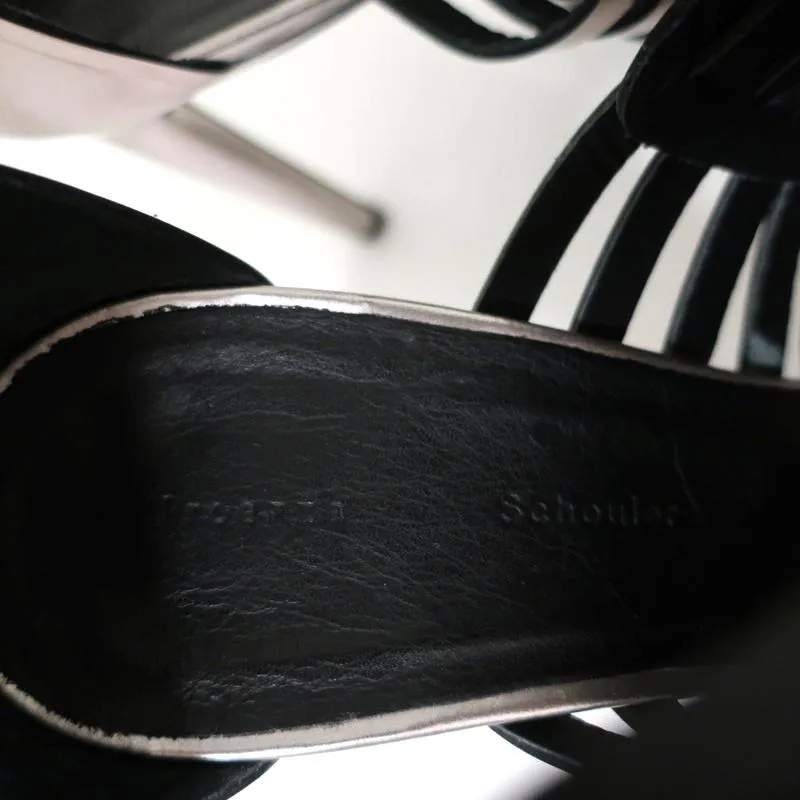 Proenza Schouler Sandals Silver Metallic Woven Leather Size 41 Open Toe Heels