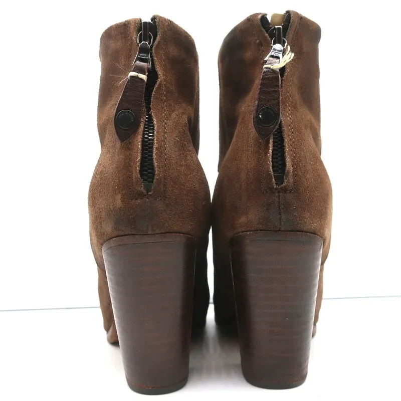 Rag & Bone Classic Newbury Ankle Boots Brown Suede Size 9 High Heel Booties