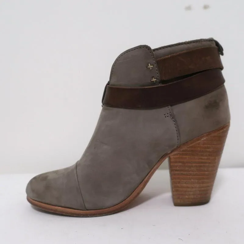 Rag & Bone Harrow Ankle Boots Gray Suede & Brown Leather Size 35