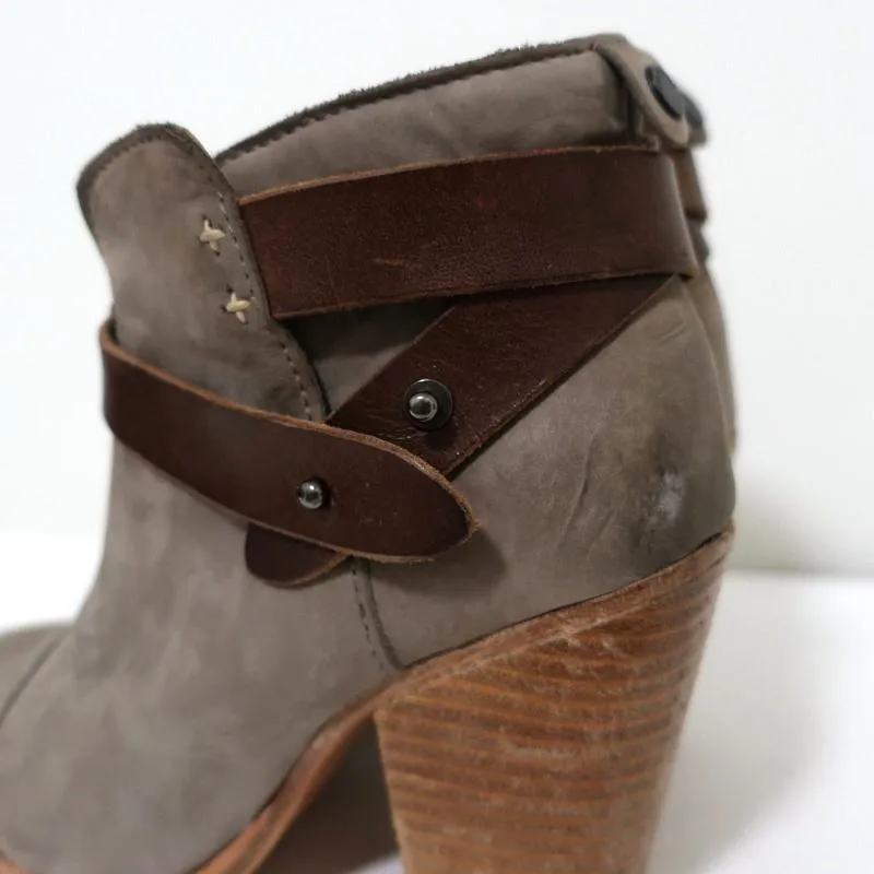 Rag & Bone Harrow Ankle Boots Gray Suede & Brown Leather Size 35