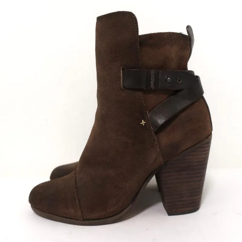 Rag & Bone Kinsey Ankle Boots Brown Suede & Leather Size 38 High Heel